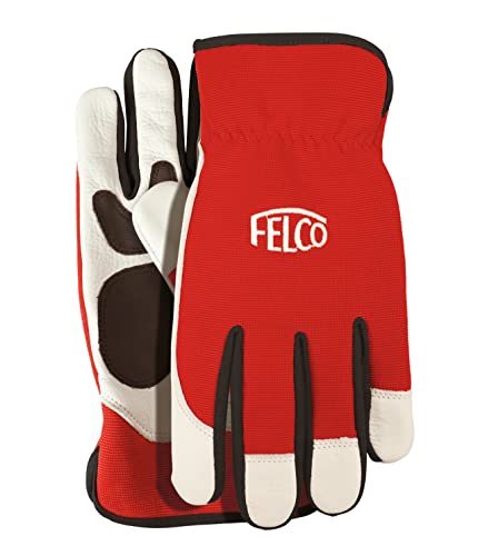 FELCO Arbeitshandschuhe mit Leder 702L (Größe L, Innenhand + Finger mit Leder, Handschuhrücken aus Spandex, atmungsaktives Material, rot/weiß) FELCO 702L von FELCO