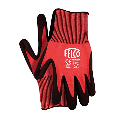 FELCO Arbeitshandschuhe mit Nitrilbeschichtung (Größe M, 13 Gauge HPPE-Faser, gestrickter Handschuh, Gartenhandschuhe) 701M, schwarz/red von FELCO