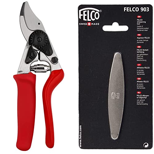 FELCO Gartenschere Nr. 15 mit Rollgriff (für Rechtshänder, Länge 189 mm, Schnitt-ø 18 mm) FELCO 15 & 903 Wetzstein mit Diamantbeschichtung (Stein aus gehärtetem Stahl), 26 x 16 x 12 cm von FELCO