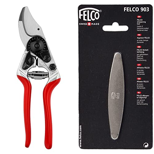 FELCO Gartenschere für Rechtshänder Nr. 14 FELCO 14 & 903 Wetzstein mit Diamantbeschichtung (Stein aus gehärtetem Stahl, für Baum-, Reb- und Gartenscheren, zum Schärfen, Entgraten) von FELCO