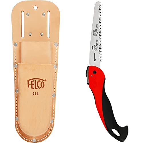 FELCO Holster 911 für Gartenscheren (Etui aus Leder, für 2 Baumscheren oder 1 Schere + 1 Klappsäge) & 600 Säge (Sägeblatt 16 cm, Klappsäge Schnitt-ø 50 mm, Länge 350 mm, ziehender Schnitt) von FELCO