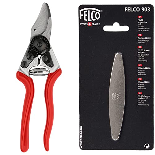 Felco 16 Baum, Reb und Gartenschere, Linkshänder, rot & 154261 903 Schleifstein, Wetzstein mit Diamant-Beschichtung, für Messer der Gartenscheren geeignet-903, grau Länge 100mm von FELCO