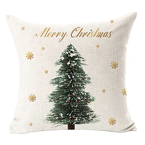 FELENIW Merry Christmas Golden Snowflake Tree Pine Cedar Square Decorative Throw Pillow Cover Cushion Case Cotton Linen for Bed Sofa Urlaub Outdoor 45,7 cm von FELENIW