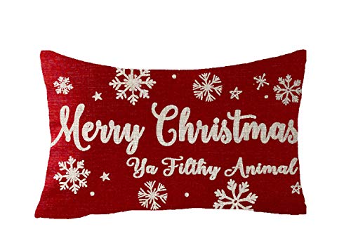 FELENIW Merry Christmas Ya Filthy Animal Red Snowflake Winter Throw Kissenbezug Baumwolle Leinen Material Dekorative 30,5 x 50,8 cm von FELENIW