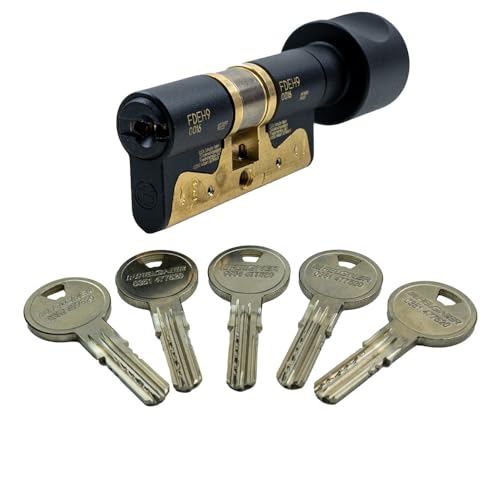 CES RHM Wendeschlüssel-Knaufzylinder in schwarz inkl. 5 Schlüssel - Sicherheitszylinder - inkl. Sicherungskarte - verschiedenschließend von FELGNER