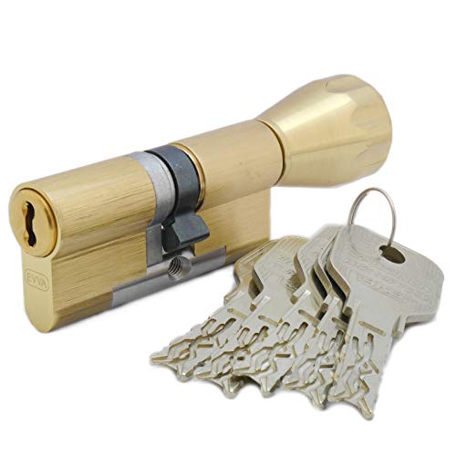 EVVA 4KS Knaufzylinder 31/36K | Sicherheits-Zylinder Schließzylinder mit Bohrschutz Ziehschutz Picking-Schutz | Patentschutz | 5 Schlüssel und Sicherungskarte (K=Knauf/Innenseite) | Messing poliert von FELGNER
