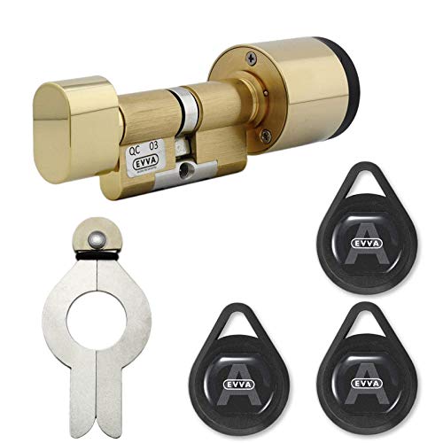 EVVA AirKey Knaufzylinder 31/46K (K=Knaufseite mechanisch) inkl. 3 KeyTags inkl. 6 KeyCredits inkl. Montagewerkzeug - alle Längen von 31/31K bis 71/71K verfügbar - Messing poliert von FELGNER