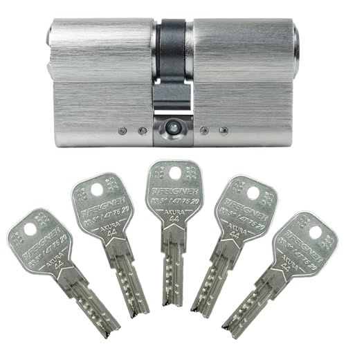 EVVA Akura 44 Doppelzylinder mit Not und Gefahrenfunktion 60/30 inkl. 5 Schlüssel - Wendeschlüssel-Sicherheitszylinder - Sicherungskarte - Modulsystem - Patentschutz bis 2037 (Gleichschließung) von FELGNER