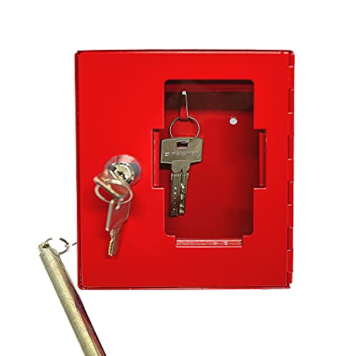 FELGNER Schlüsselkasten TS 1021 Schlüsselbox Kassette zur sicheren Aufbewahrung | mit Glasscheibe und Glasbruchhammer - einfache Wandmontage inkl. 2 Schlüssel - 120x130x40mm - rot von FELGNER