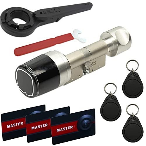 ISEO Libra Smart 2.0 Starter-Paket mit elektronischem Doppelzylinder A:55/I:55, Batterie, Masterkarten-Set, 3 Transpondern und Montagewerkeug - IP66 - Modulbauweise von FELGNER