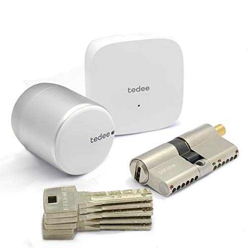 tedee Set - elektronisches Türschloss mit ABUS Bravus.2500 MX Hochsicherheits-Zylinder 30/30K inkl. 5 Schlüssel | tedee WLAN-Bridge | Bluetooth-Steuerung | iPhone & Android | Smart Home | Silber von FELGNER