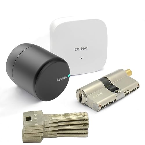 tedee Set - elektronisches Türschloss mit ABUS Bravus.2500 MX Hochsicherheits-Zylinder 30/50K inkl. 5 Schlüssel | tedee WLAN-Bridge | Bluetooth-Steuerung | iPhone & Android | Smart Home | Schwarz von FELGNER