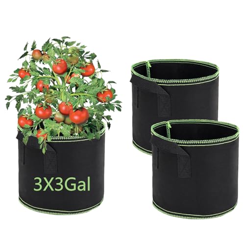 FELINAT 3er-Pack Stofftopf 11L, Pflanzsack mit Griff, Atmungsaktive Stofftöpfe für Garten Balkon Terrasse, Pflanztopf für Gemüse Blumen Kräuter von FELINAT