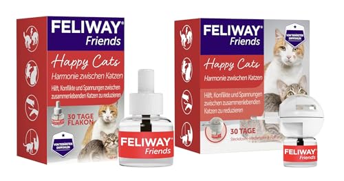 FELIWAY Friends | 60 Tage Wirkung | Pheromone für Katzen | Verdampfer für die Steckdose + 2x 48ml Flakon | Diffuser gegen Stress, für mehr Harmonie | von Tierärzten empfohlen, klinisch getestet von Feliway