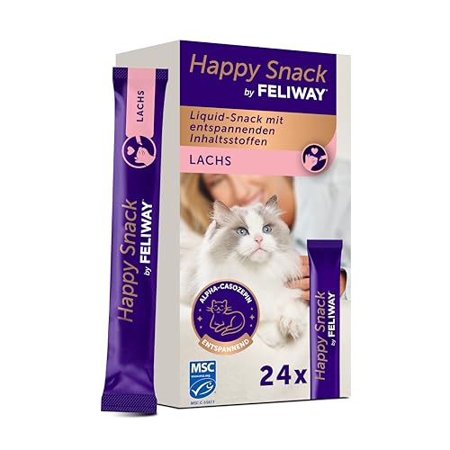 Happy Snack by FELIWAY, Lachs Geschmack, leckerer, beruhigender Leckerbissen, 24 cremige Snacksticks - Hilft Katzen, Sich enspannter zu fühlen, Entspannung zum Snacken von FELIWAY