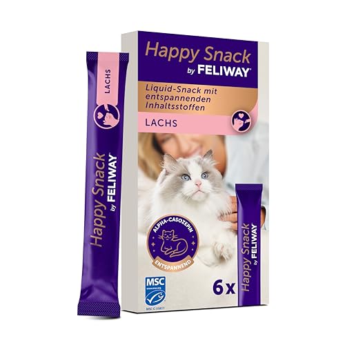 Happy Snack by FELIWAY, Lachs Geschmack, leckerer, beruhigender Leckerbissen, 6 cremige Snacksticks - Hilft Katzen, Sich enspannter zu fühlen, Entspannung zum Snacken Happy Snack by FELIWAY, Lachs Geschmack, leckerer, beruhigender Leckerbissen, 6 cremige Snacksticks - Hilft Katzen, Sich enspannter zu fühlen, Entspannung zum Snacken von FELIWAY