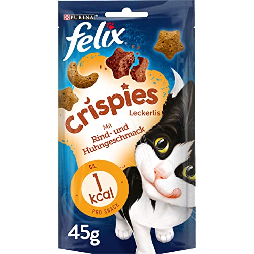 FELIX Crispies Katzensnack, Knusper-Leckerlie mit Rind- und Huhngeschmack 8er Pack (8 x 45g) von FELIX