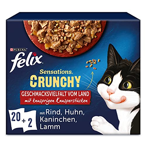 FELIX Sensations Crunchy Katzenfutter nass in Gelee, Sorten-Mix, 4er Pack (4 x 20 Beutel à 85g) von FELIX