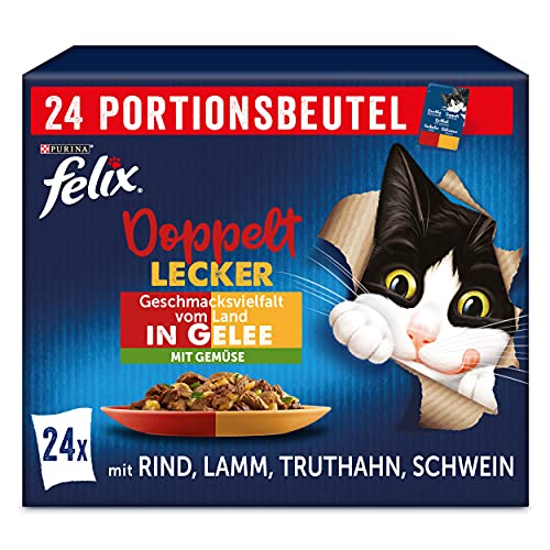 FELIX So gut wie es aussieht Doppelt Lecker Katzenfutter nass in Gelee, Sorten-Mix, 4er Pack (4 x 24 Beutel à 85g) von FELIX