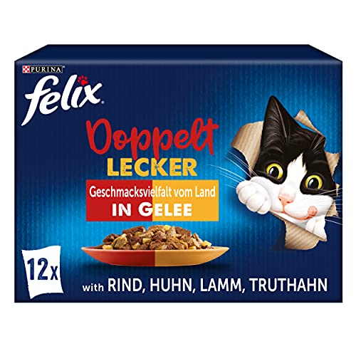 FELIX So gut wie es aussieht Doppelt Lecker Katzenfutter nass in Gelee, Sorten-Mix, 6er Pack (6 x 12 Beutel à 85g) von FELIX