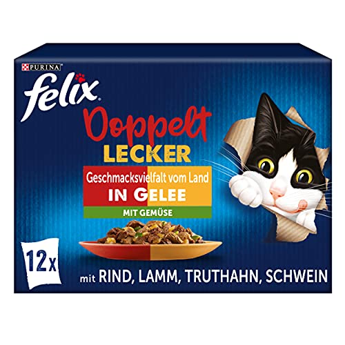 FELIX So gut wie es aussieht Doppelt Lecker Katzenfutter nass in Gelee, Sorten-Mix, 6er Pack (6 x 12 Beutel à 85g) von FELIX