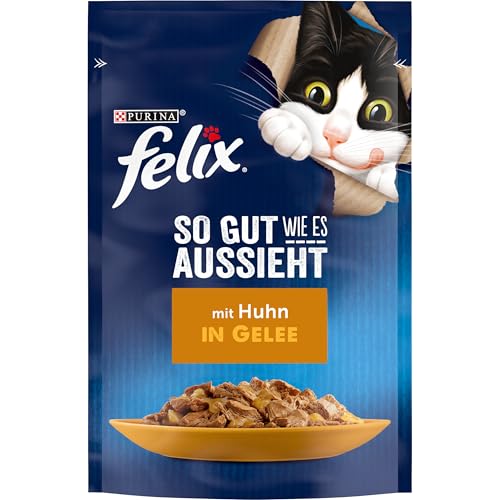 FELIX So gut wie es aussieht Katzenfutter nass in Gelee, mit Huhn, 26er Pack (26 x 85g) von FELIX