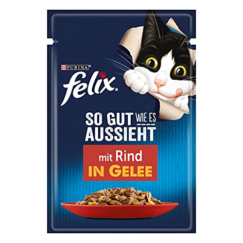 FELIX So gut wie es aussieht Katzenfutter nass in Gelee, mit Rind, 26er Pack (26 x 85g) von FELIX