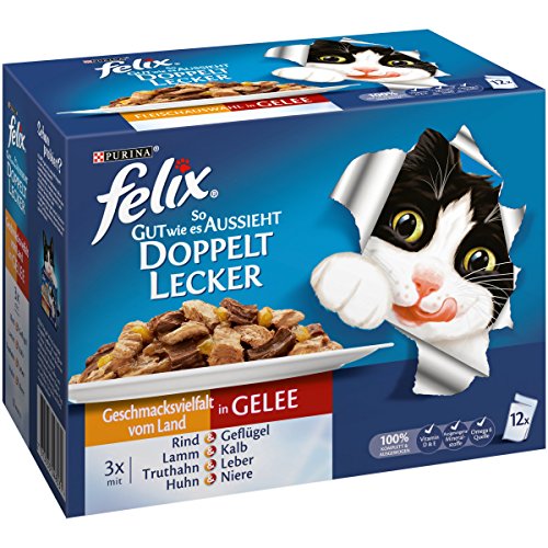Felix So gut wie es aussieht Doppelt lecker Fleisch Mix12 x 100 g Katzenfutter von Purina, 6er Pack (6 x 1.2 kg) von Felix
