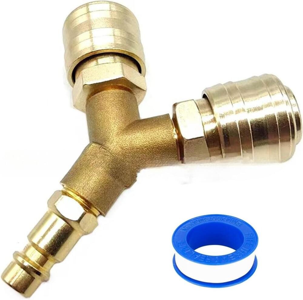 FELIXLEO 2-Wege-Ventil Druckluft Y Verteiler 2-fach 1/4 Zoll Messing mit Kupplung und Gewinde, (1-tlg) von FELIXLEO