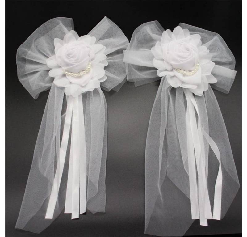 FELIXLEO Dekohänger Autoschmuck Hochzeit Schleifen 1 Paar Weiß Spitzenblume Vintage (1 St) von FELIXLEO