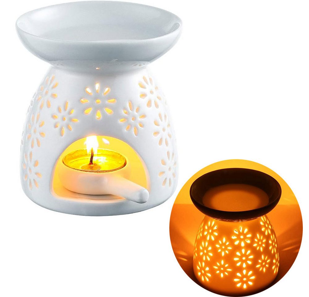 FELIXLEO Duftlampe Duftlampe mit kerzenhalter aus Keramik Aromalampe Weiß Blume (1 St) von FELIXLEO