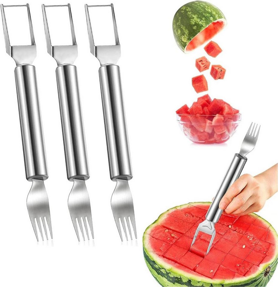 FELIXLEO Fadenschneider Wassermelonen Schneider Edelstahl 2in1 Obstgabel, (3-tlg) von FELIXLEO