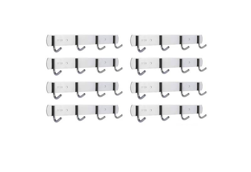 FELIXLEO Garderobenleiste Hängeleiste Edelstahl 4 Haken Selbstklebend Ohne Bohren Silber (8 St) von FELIXLEO