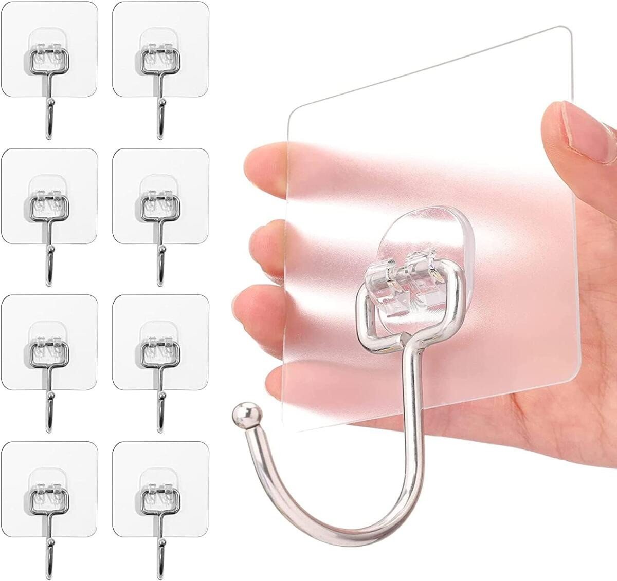 FELIXLEO Gardinenhaken 8 Stück Selbstklebend Haken Extra Stark Transparent Wand Decke, (1-St) von FELIXLEO