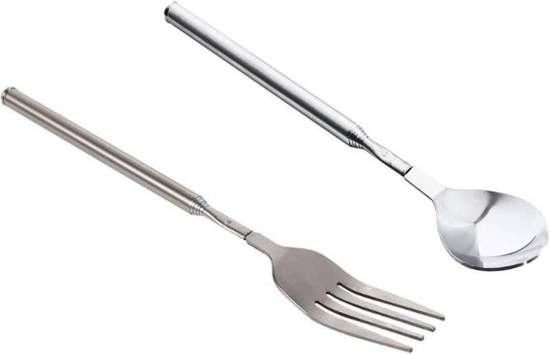 FELIXLEO Geschirr-Set 2er Set Teleskop Gabel Löffel Edelstahl Ausziehbar bis 64cm Ideal (1-tlg) von FELIXLEO