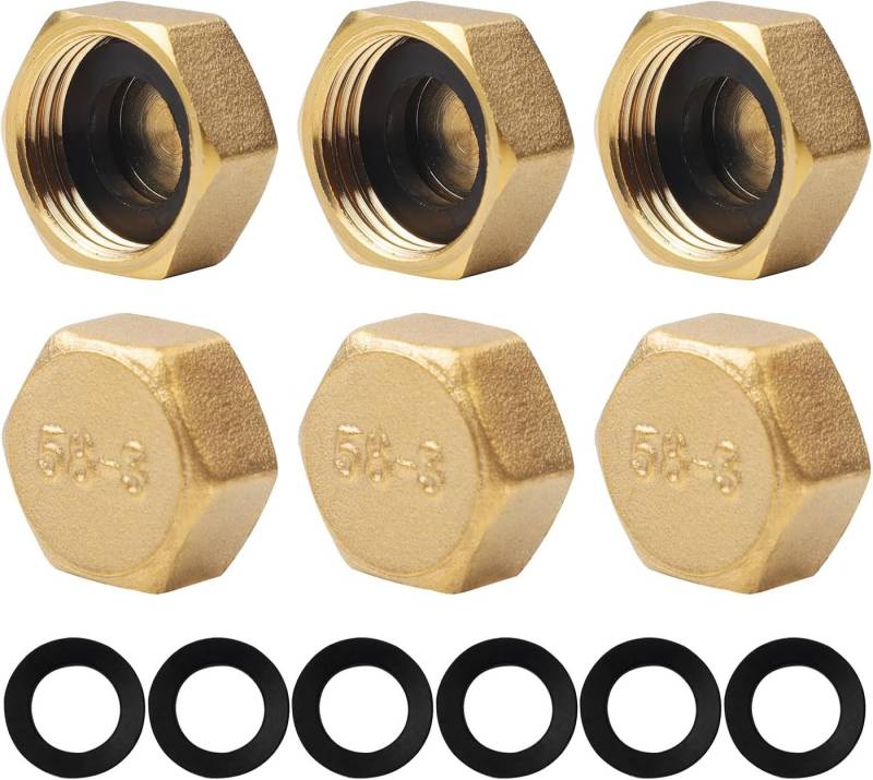 FELIXLEO Gewindefitting 6 Stück Blindstopfen 3/4 Zoll Messing Kappe mit Dichtung Garten, (1-tlg) von FELIXLEO