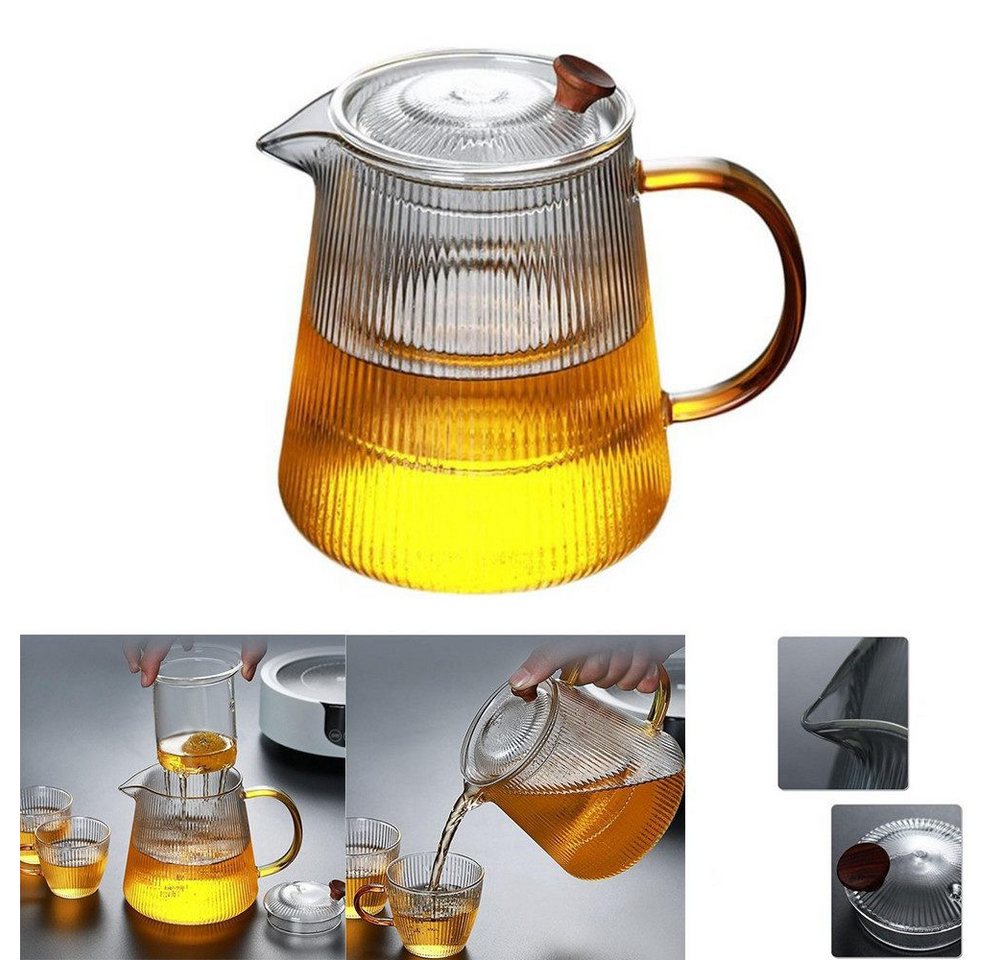 FELIXLEO Gläser-Set Teekanne gestreiftes Glas mit Griff hitzebeständiger 1000ml von FELIXLEO