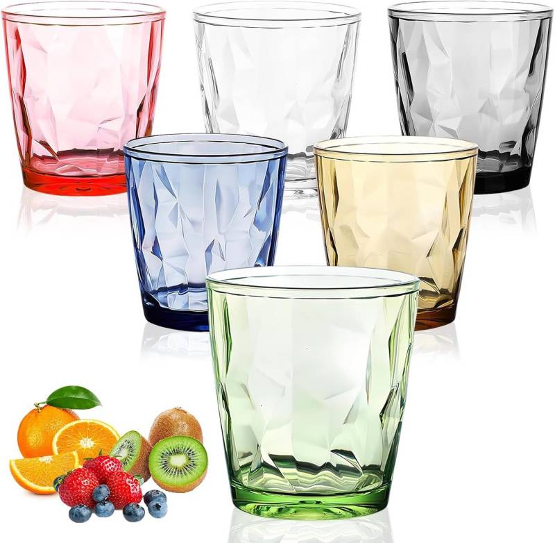 FELIXLEO Gläser-Set Wassergläser Kunststoff 6 Stück 330ml Bunte Plastikbecher Stapelbar von FELIXLEO