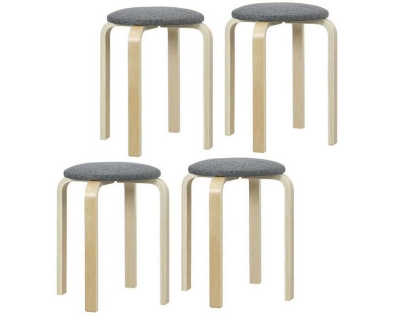 FELIXLEO Hocker 4er Set Esszimmerhocker Stapelhocker rund Leinenoptik Grau (1 St) von FELIXLEO