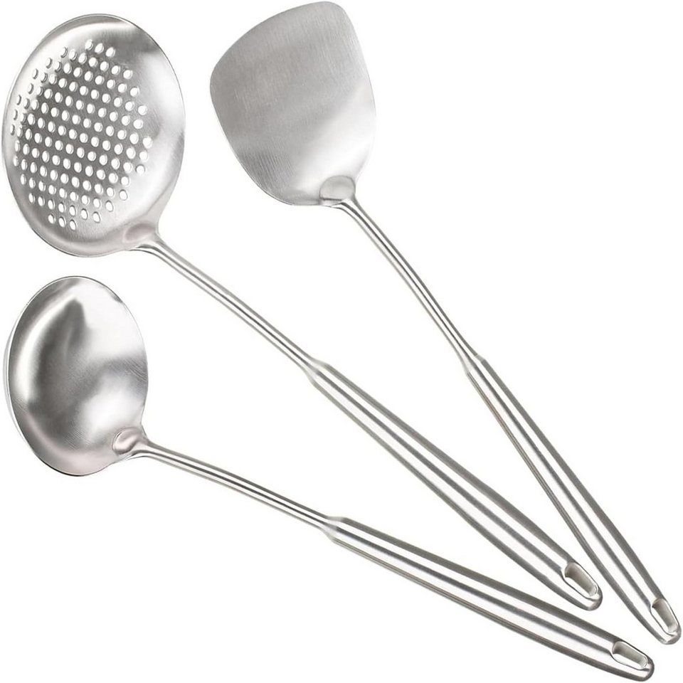 FELIXLEO Kochbesteck-Set Wok Spatel Set 3tlg Edelstahl Kochlöffel Pfannenwender Kelle (1-tlg) von FELIXLEO