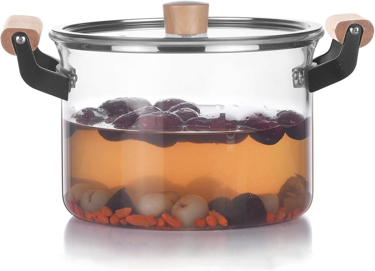 FELIXLEO Kochtopf 3,5L Klarglastopf Glas Kochtopf Simmertopf Bratentopf Holzgriff, (1-tlg) von FELIXLEO