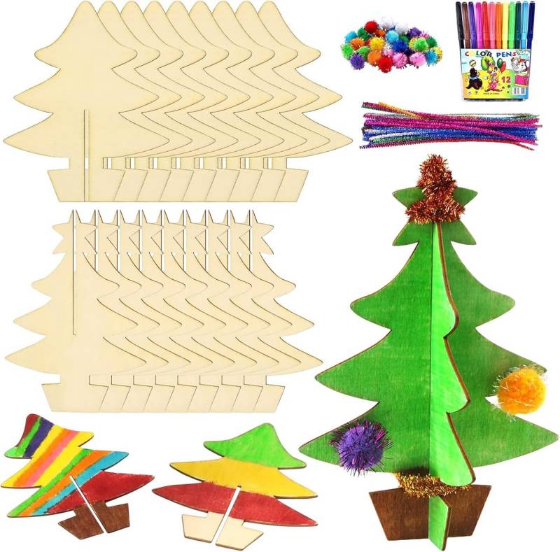 FELIXLEO Künstlicher Weihnachtsbaum Weihnachtsbaum Bastelset, 10 Stück 3D Holz Weihnachtsdekoration von FELIXLEO