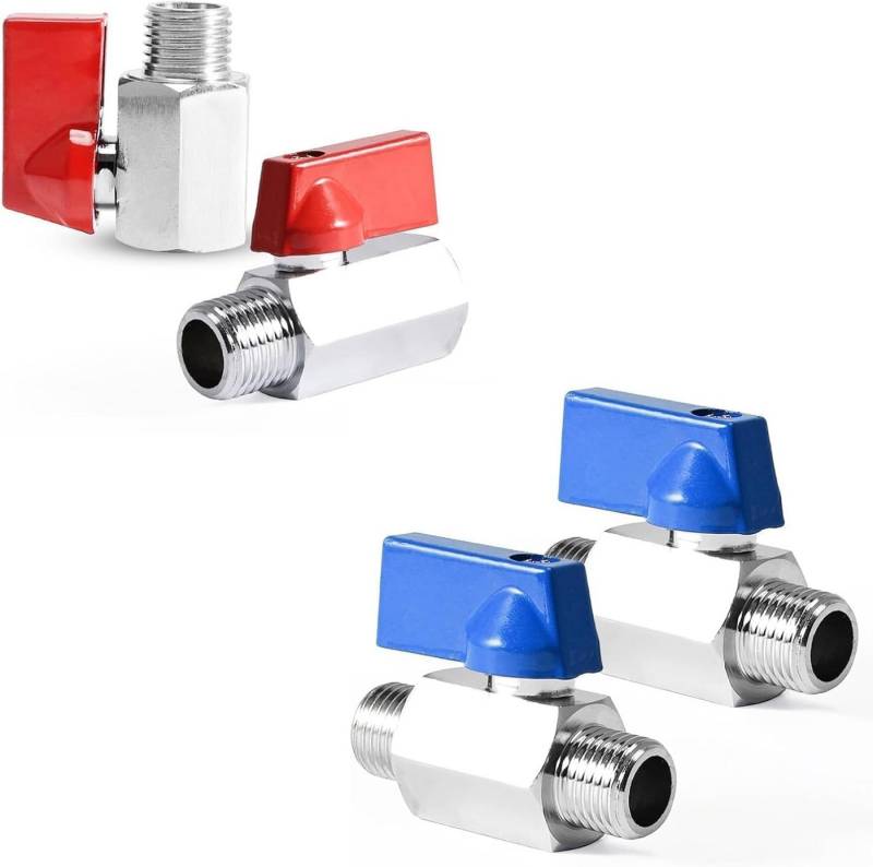 FELIXLEO Kugelhahn 4er Mini Kugelhahn 1 4 Zoll AG IG Messing Rot Blau Griff Wasser Öl Gas, (1-tlg) von FELIXLEO