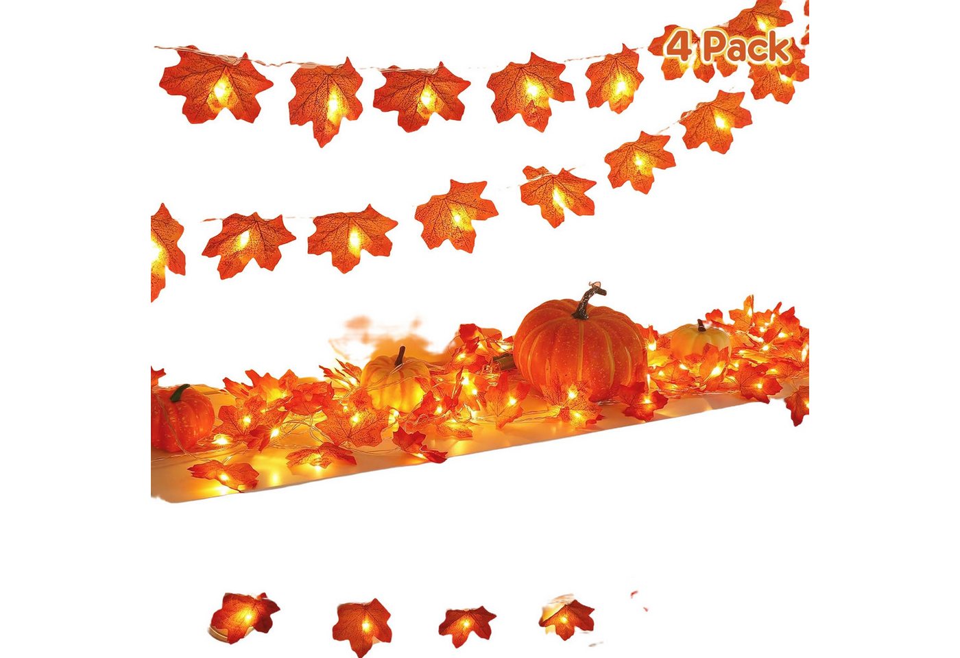FELIXLEO LED Dekolicht 4 Stück 12 m 80 LEDs Herbstblatt-Girlanden-Lichterkette FELIXLEO LED Dekolicht 4 Stück 12 m 80 LEDs Herbstblatt-Girlanden-Lichterkette von FELIXLEO