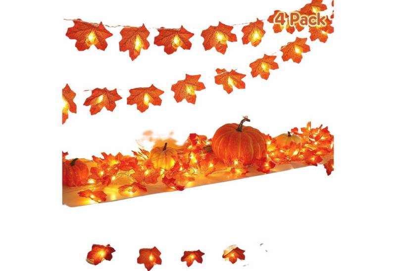 FELIXLEO LED Dekolicht 4 Stück 12 m 80 LEDs Herbstblatt-Girlanden-Lichterkette von FELIXLEO