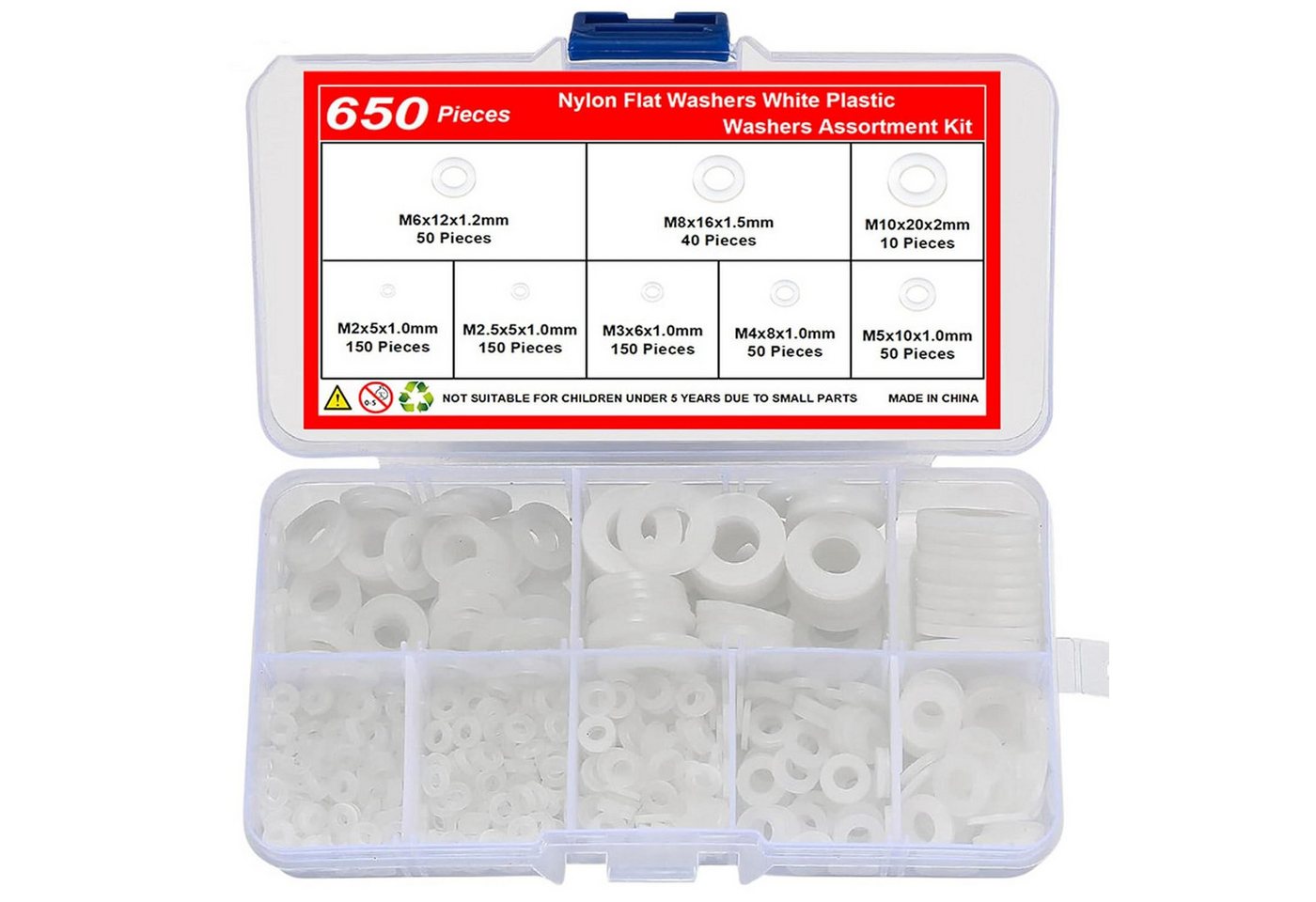 FELIXLEO Möbelfuß 650 Stück Nylon Unterlegscheiben M2 M10 Weiß Kunststoff Flach, (1-St) von FELIXLEO
