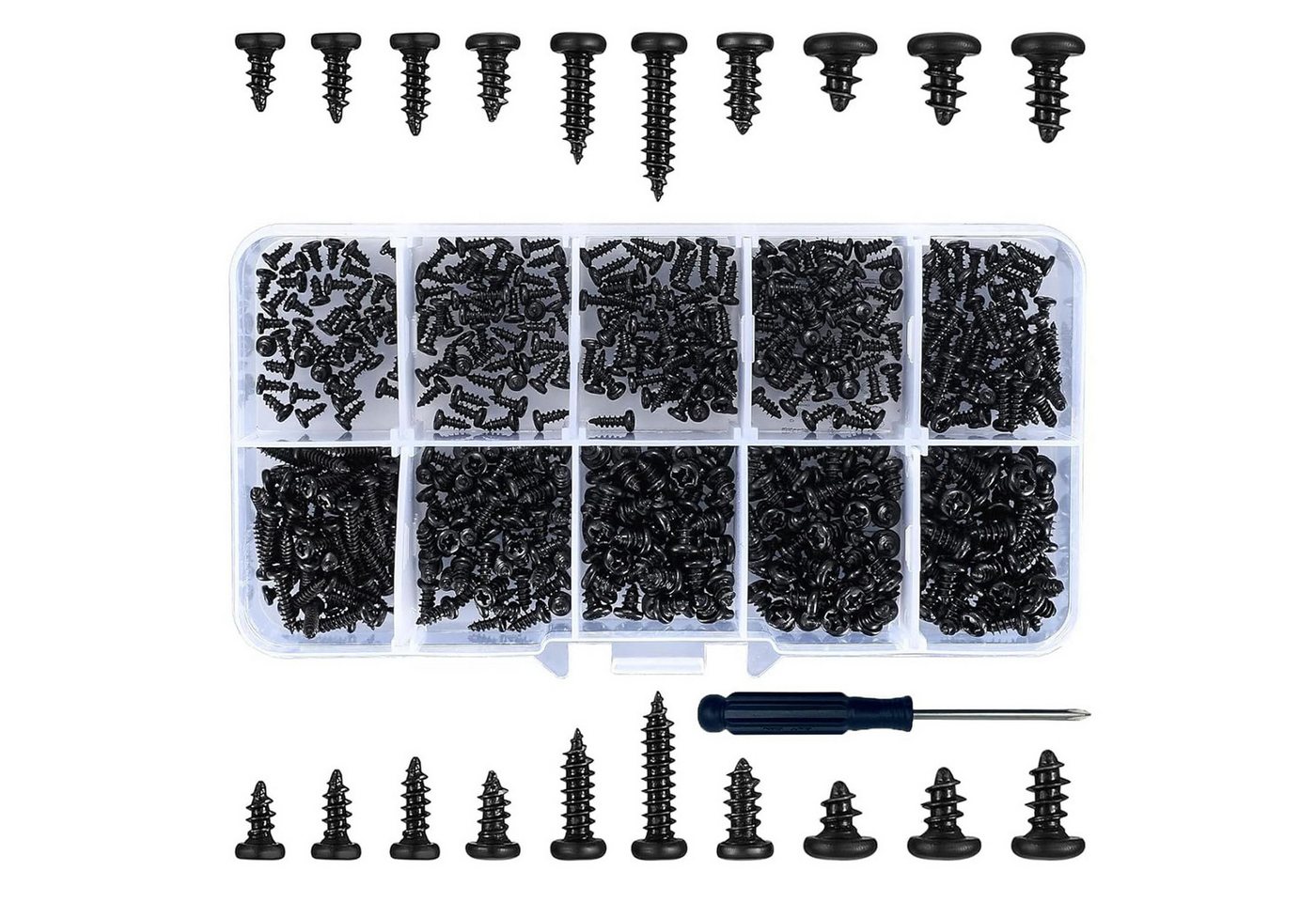 FELIXLEO Schraube 500 Stück Kleine Schwarze Kreuzkopf Blechschrauben Set M2 M3 Möbel, (1 St) von FELIXLEO