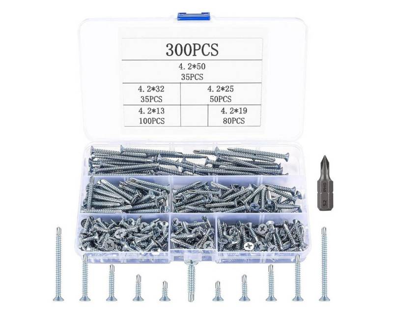 FELIXLEO Schraube Bohrschrauben Set 300 Stück M4.2 Senkkopf Kreuzschlitz Selbstschraub, (1 St) von FELIXLEO