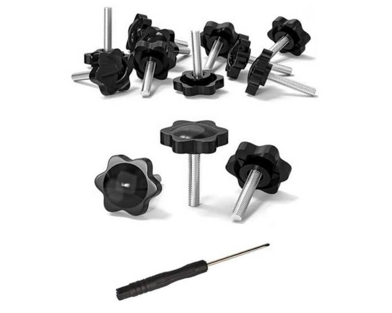 FELIXLEO Schrauben- und Dübel-Set 12 Stück Rändelschrauben M6x30mm Sterngriffschrauben Schwarz, (1 St) von FELIXLEO