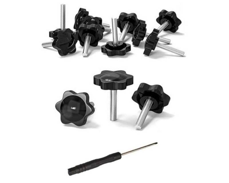 FELIXLEO Schrauben- und Dübel-Set 12 Stück Rändelschrauben M6x30mm Sterngriffschrauben Schwarz, (36 St) von FELIXLEO